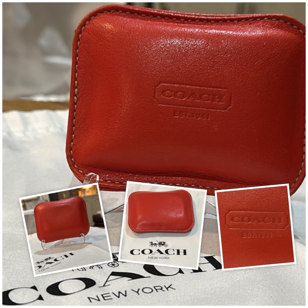 Authentic Coach Vintage Leather Paperweight/Mini Bean Bag in Coral Red, EUC